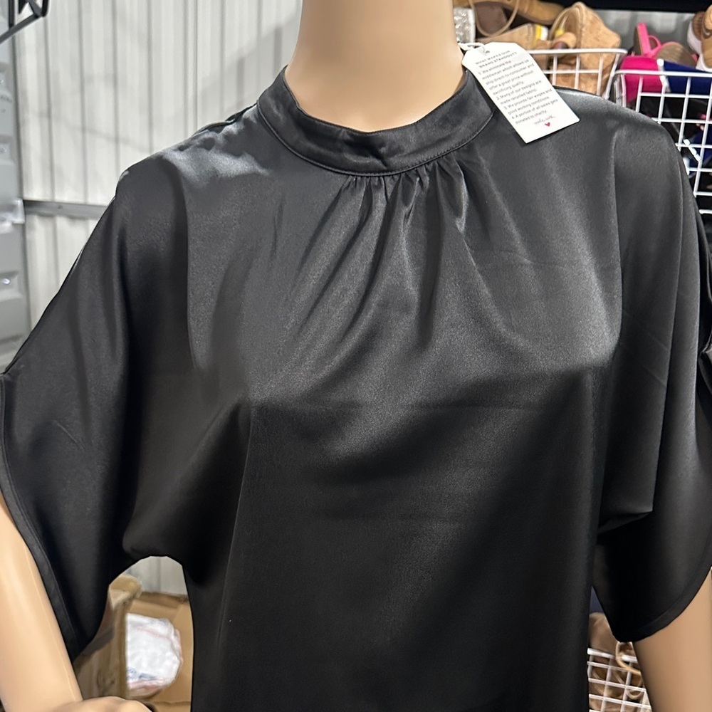 NWT. Chic Black Satin Midi Dress size medium